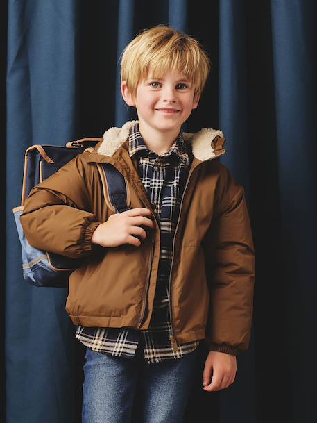 Coupe-vent garçon doublé sherpa à capuche caramel+kaki+marine+olive - vertbaudet enfant 