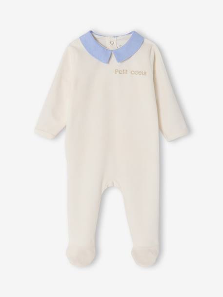 Pack of 2 Velour Sleepsuits for Newborns, ENVIE DE FRAISE ecru - vertbaudet enfant 