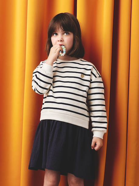 2-in-1-Effect Dress in Dual Fabric anthracite+navy blue - vertbaudet enfant 