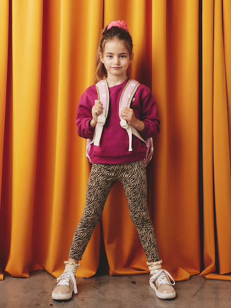 Leggings Lined in Polar Fleece for Girls BROWN LIGHT ALL OVER PRINTED+chocolate+dusky pink+printed grey - vertbaudet enfant 