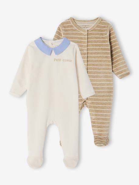 Pack of 2 Velour Sleepsuits for Newborns, ENVIE DE FRAISE ecru - vertbaudet enfant 