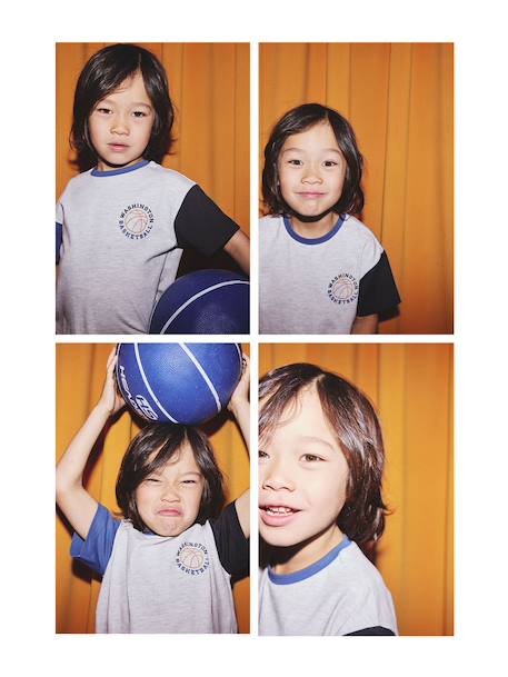 Short-Sleeved T-Shirt with Contrasting Sleeves, for Boys marl grey - vertbaudet enfant 