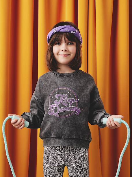 Sportswear Sweatshirt with Glittery Detail, for Girls anthracite - vertbaudet enfant 