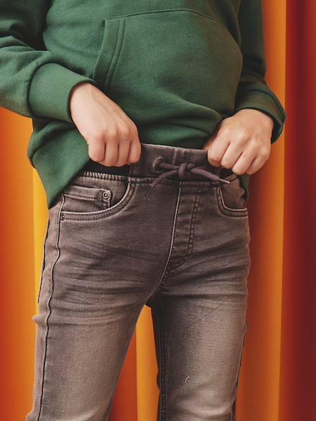 Jean garçon droit facile à enfiler denim effet molleton BRUT FONCE+denim black+denim bleached+denim gris+double stone+STONE MOYEN - vertbaudet enfant 