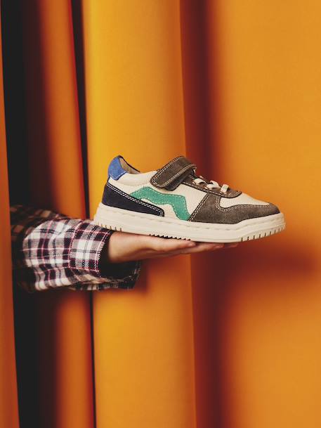 Leather Hook-&-Loop Trainers with Laces, for Children, Designed for Autonomy set green+set white - vertbaudet enfant 