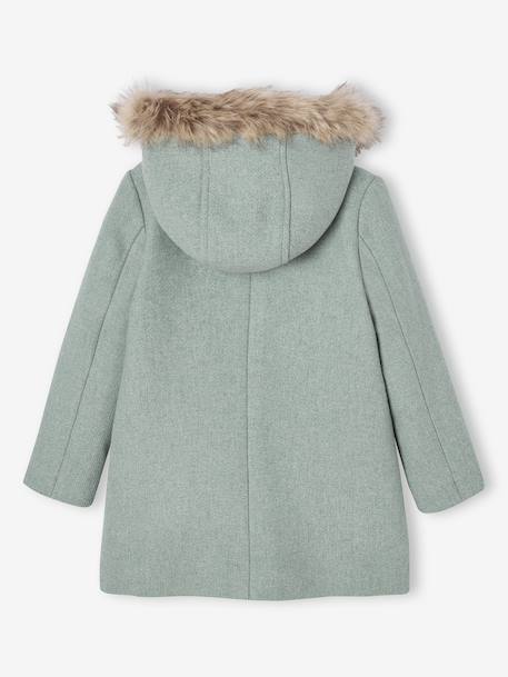 Duffle-coat à capuche fille drap de laine blush+camel+vert de gris - vertbaudet enfant 