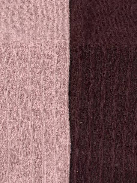 Pack of 2 Pairs of Cable Knit Tights for Girls mauve - vertbaudet enfant 