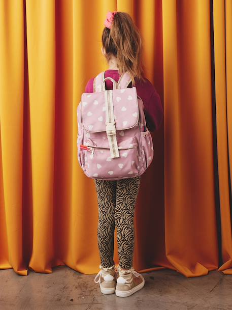 Sac à Dos Fille Vertbaudet - Motifs Cœurs Mauve, Compartiments Multiples, Personnalisable