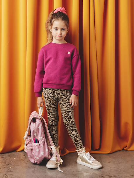 Basics Sweatshirt with Motif for Girls anthracite+coral+peony pink+purple clover+sage+vanilla+violet - vertbaudet enfant 