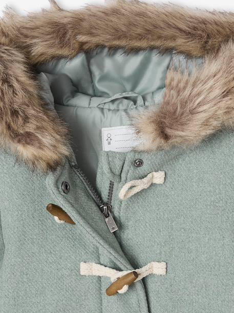 Duffle-coat à capuche fille drap de laine blush+camel+vert de gris - vertbaudet enfant 