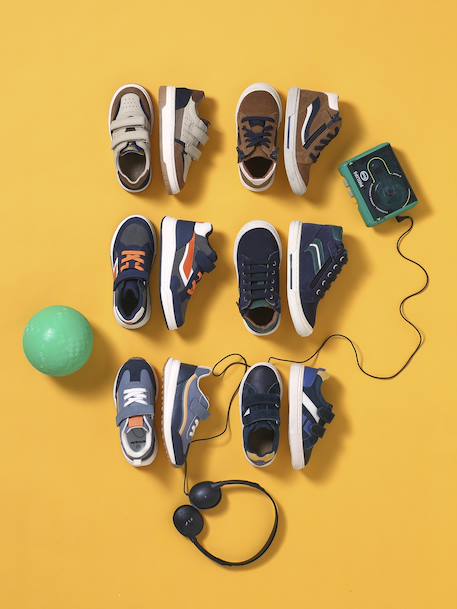 Leather Hook-&-Loop Trainers for Children, Designed for Autonomy set brown - vertbaudet enfant 