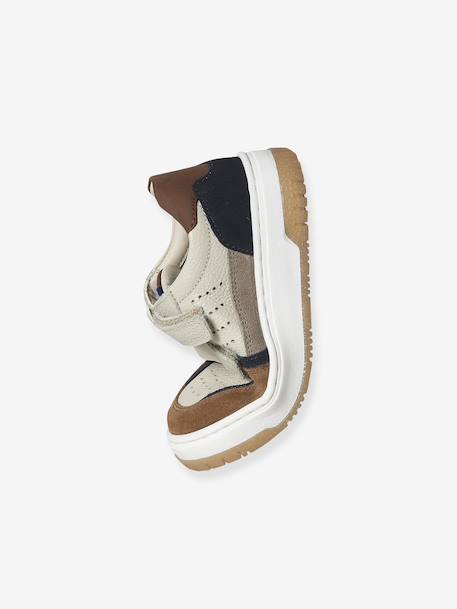 Leather Hook-&-Loop Trainers for Children, Designed for Autonomy set brown - vertbaudet enfant 