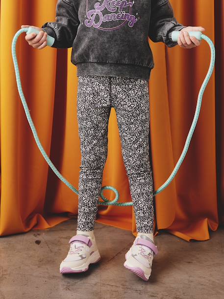 Girls' printed technical sportswear leggings anthracite - vertbaudet enfant 