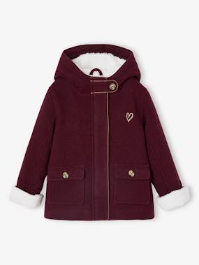 -Manteau à capuche fille drap de laine doublé sherpa