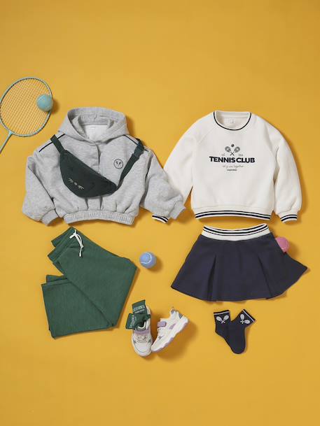 Cropped Sports Sweatshirt with Hood, for Girls marl grey - vertbaudet enfant 