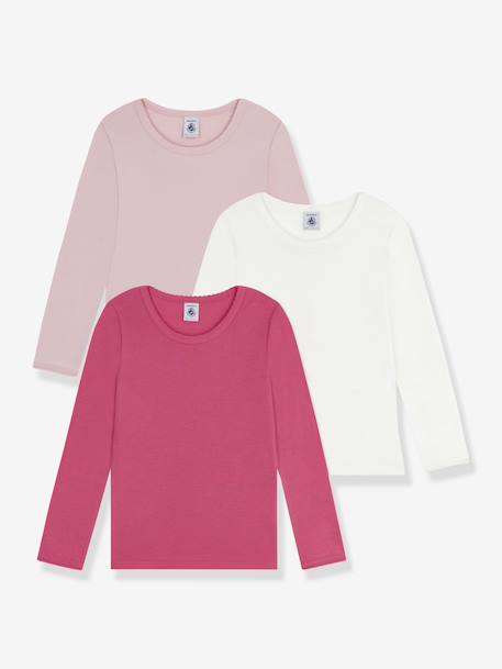 Pack of 3 PETIT BATEAU long-sleeved cotton T-shirts for girls rose - vertbaudet enfant 