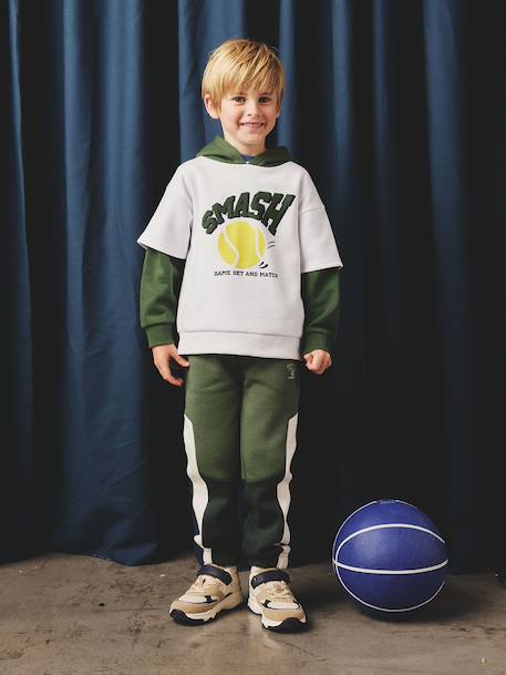 Sports Sweatshirt with Double Sleeves, Ball in Relief, for Boys fir green+marl white - vertbaudet enfant 
