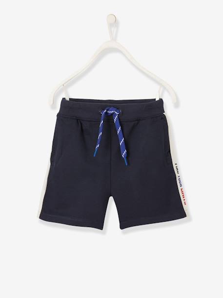Sports Bermuda Shorts, Side Stripe, for Boys BLUE DARK SOLID WITH DESIGN - vertbaudet enfant 