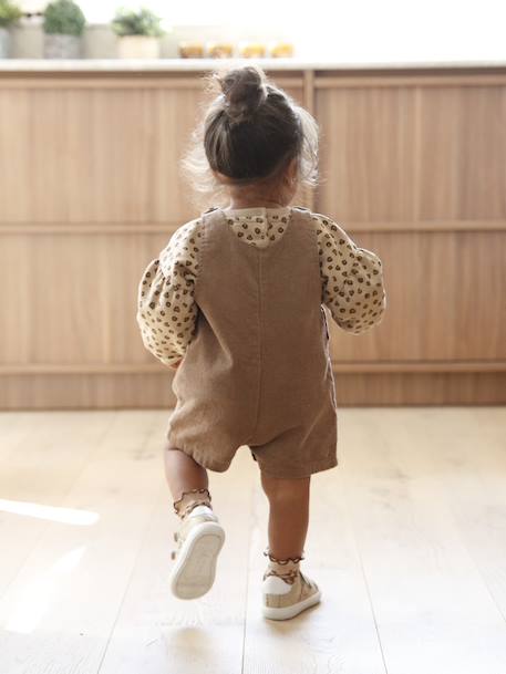 Short Corduroy Dungarees for Babies pecan nut - vertbaudet enfant 