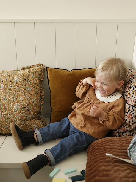 T-shirt for babies in crinkled jersey with crochet collar caramel - vertbaudet enfant 