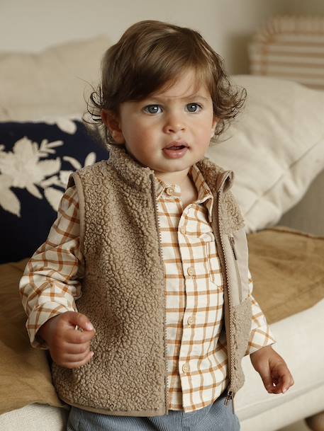 Sherpa sleeveless cardigan for babies taupe - vertbaudet enfant 
