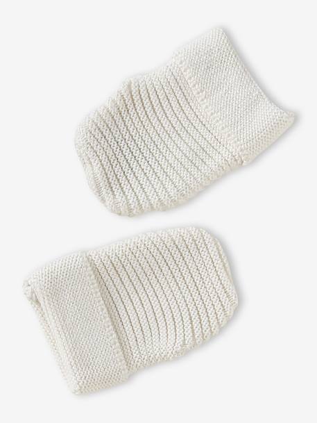 Set of beanie, mittens and slippers in organic cotton and its customisable pouch ecru+marl beige+rose - vertbaudet enfant 