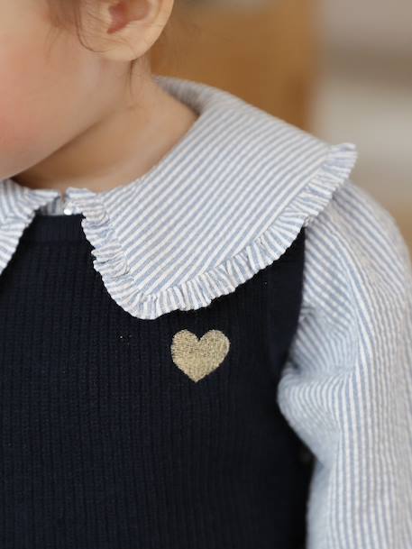 Pull bébé sans manches écru+marine+rose poudré - vertbaudet enfant 