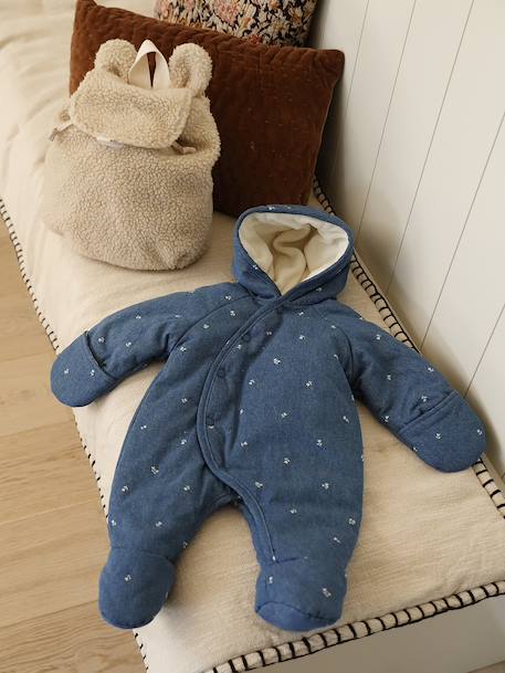 Denim Pramsuit with All-Over Print, for Newborns stone - vertbaudet enfant 