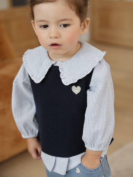 Pull bébé sans manches écru+marine+rose poudré - vertbaudet enfant 