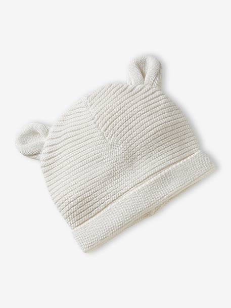 Set of beanie, mittens and slippers in organic cotton and its customisable pouch ecru+marl beige+rose - vertbaudet enfant 