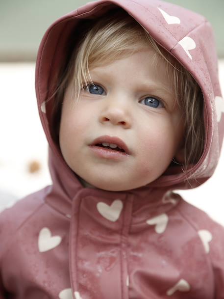 Combinaison de pluie imprimée à capuche bébé doublée polaire vieux rose - vertbaudet enfant 