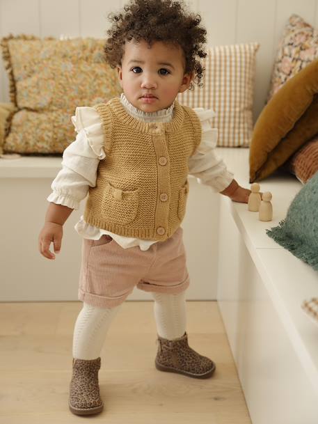 Buttoned sleeveless baby cardigan ochre - vertbaudet enfant 