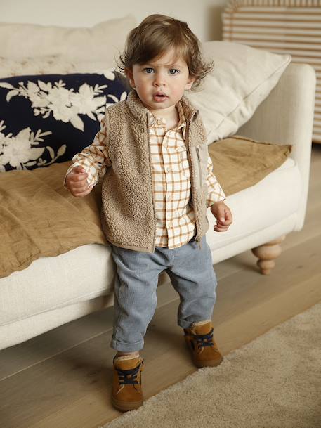 Gingham velvet baby shirt caramel - vertbaudet enfant 