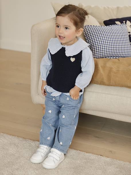 Trainers with leather velcro straps for babies gold+white - vertbaudet enfant 