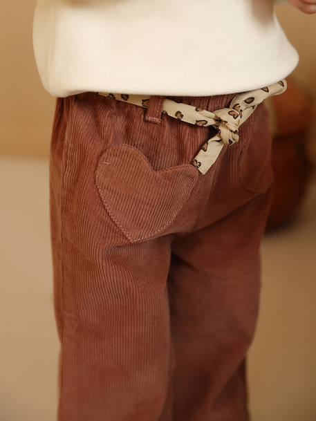 Corduroy Trousers with 'Leopard' Tie Belt for Babies terracotta - vertbaudet enfant 