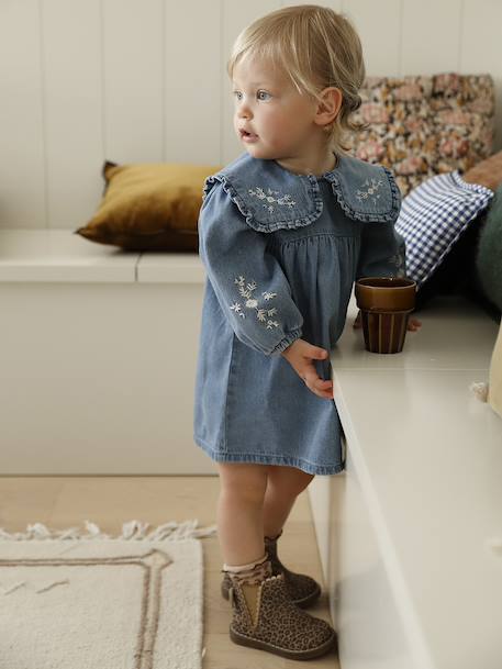 Robe bébé en denim brodé stone - vertbaudet enfant 
