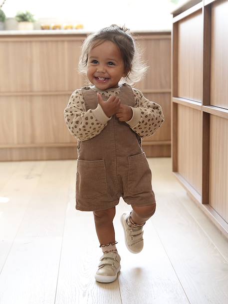 Short Corduroy Dungarees for Babies pecan nut - vertbaudet enfant 