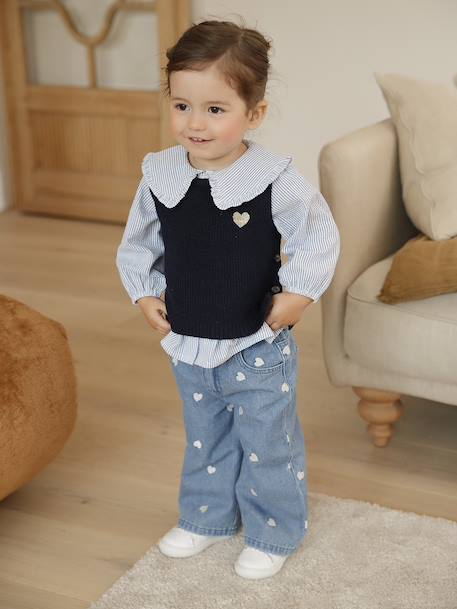 Pull bébé sans manches écru+marine+rose poudré - vertbaudet enfant 