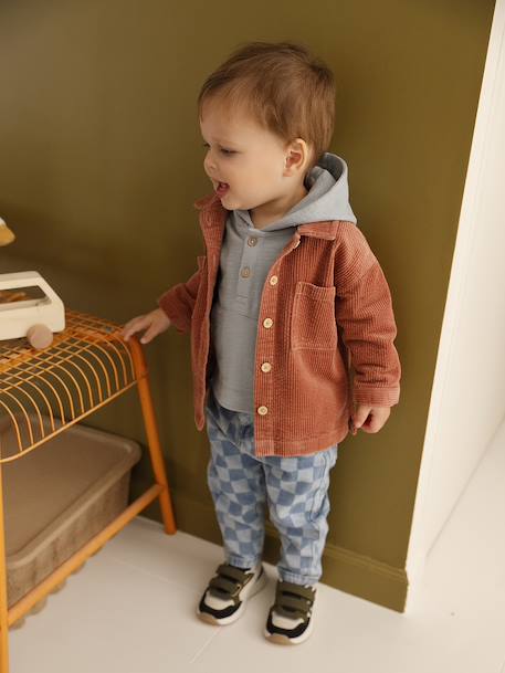 Striped Hooded Top for Baby Boys crystal blue+sandy beige+tomato red - vertbaudet enfant 