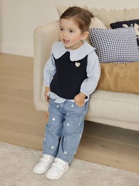 Baby-Trousers & Jeans-Wide-leg jeans with small embroidered hearts