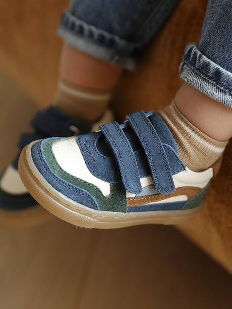 Trainers with Leather Hook-&-Loop Straps for Babies set blue - vertbaudet enfant 