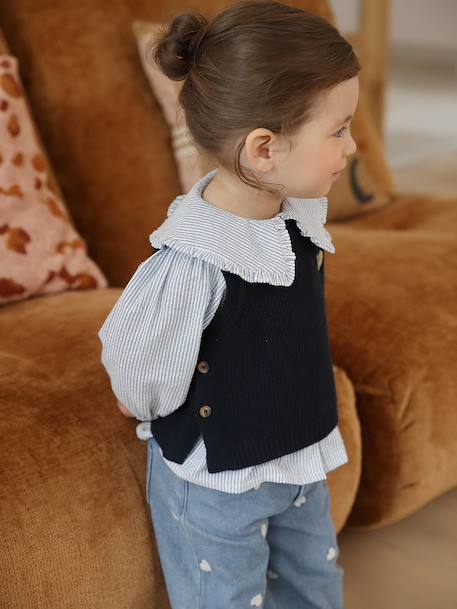 Pull bébé sans manches écru+marine+rose poudré - vertbaudet enfant 