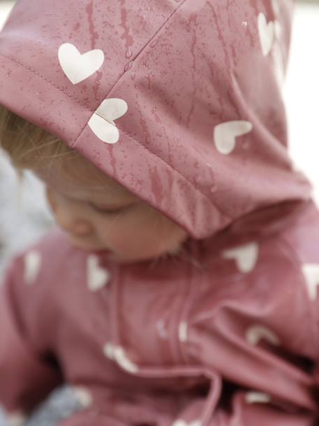 Combinaison de pluie imprimée à capuche bébé doublée polaire vieux rose - vertbaudet enfant 
