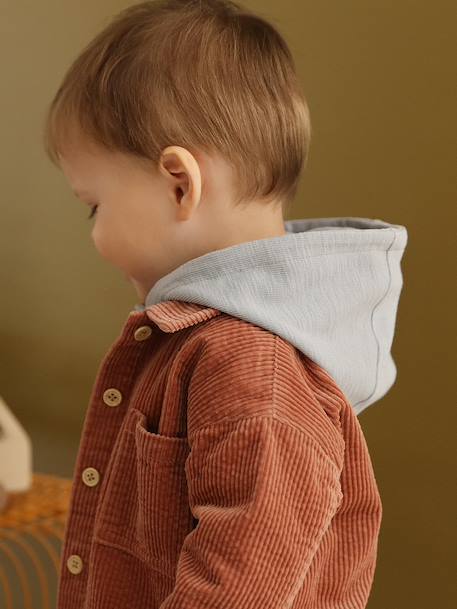 Striped Hooded Top for Baby Boys crystal blue+sandy beige+tomato red - vertbaudet enfant 