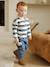 Striped long-sleeved baby polo shirt cocoa+grey blue - vertbaudet enfant 