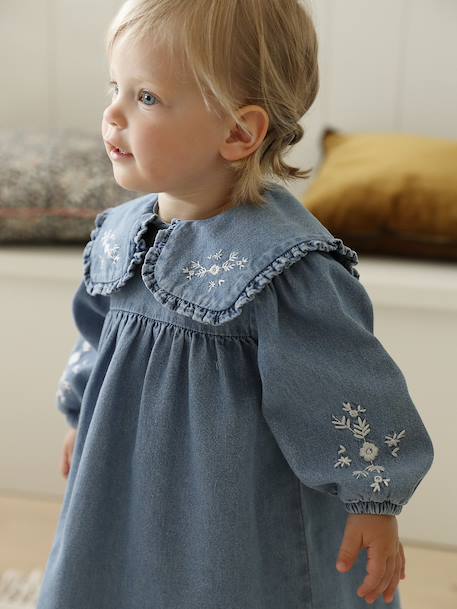 Robe bébé en denim brodé stone - vertbaudet enfant 