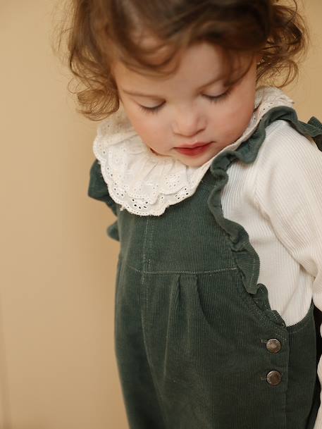 Corduroy Dungarees with Ruffles for Babies green+PURPLE DARK SOLID - vertbaudet enfant 