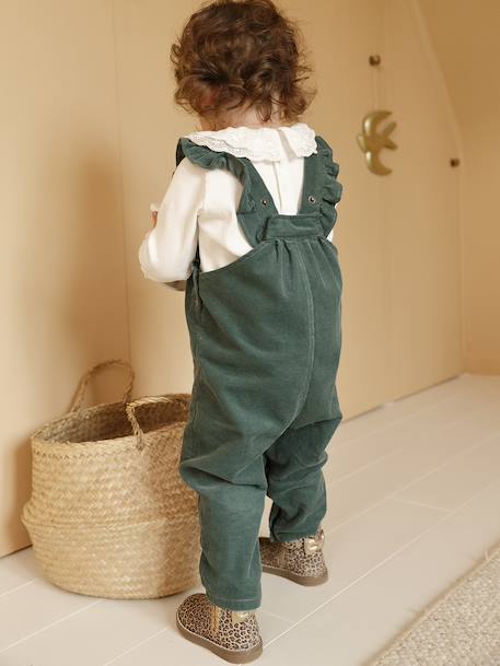 Corduroy Dungarees with Ruffles for Babies green+PURPLE DARK SOLID - vertbaudet enfant 