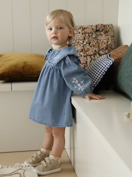 Robe bébé en denim brodé stone - vertbaudet enfant 