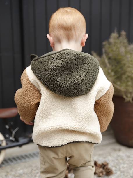 Sherpa Hooded Coat for Babies sandy beige - vertbaudet enfant 